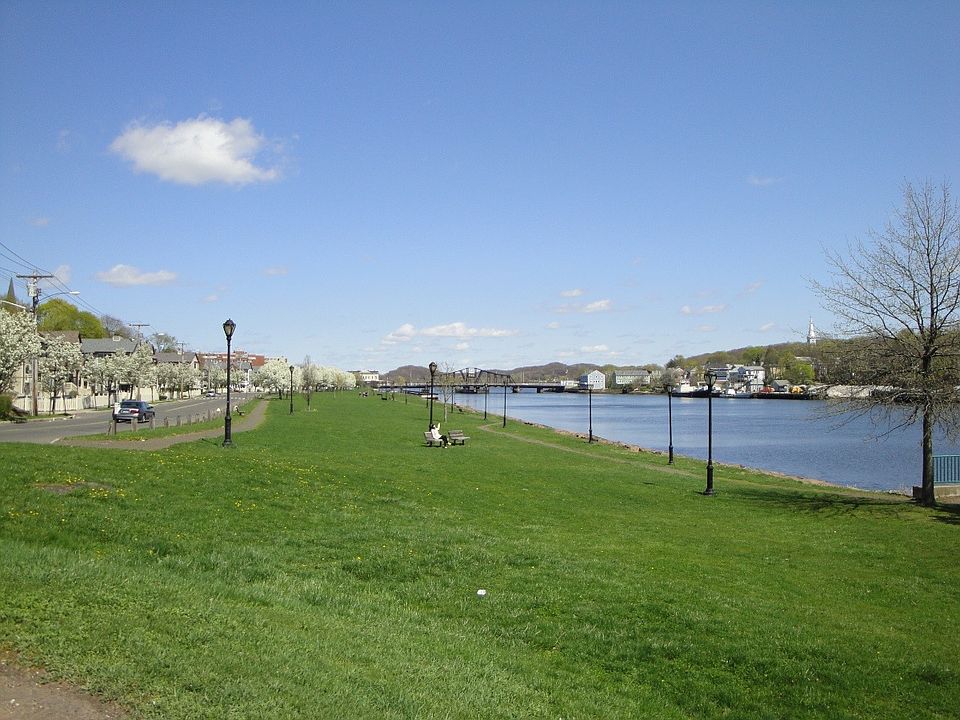 Riverfront park outside building