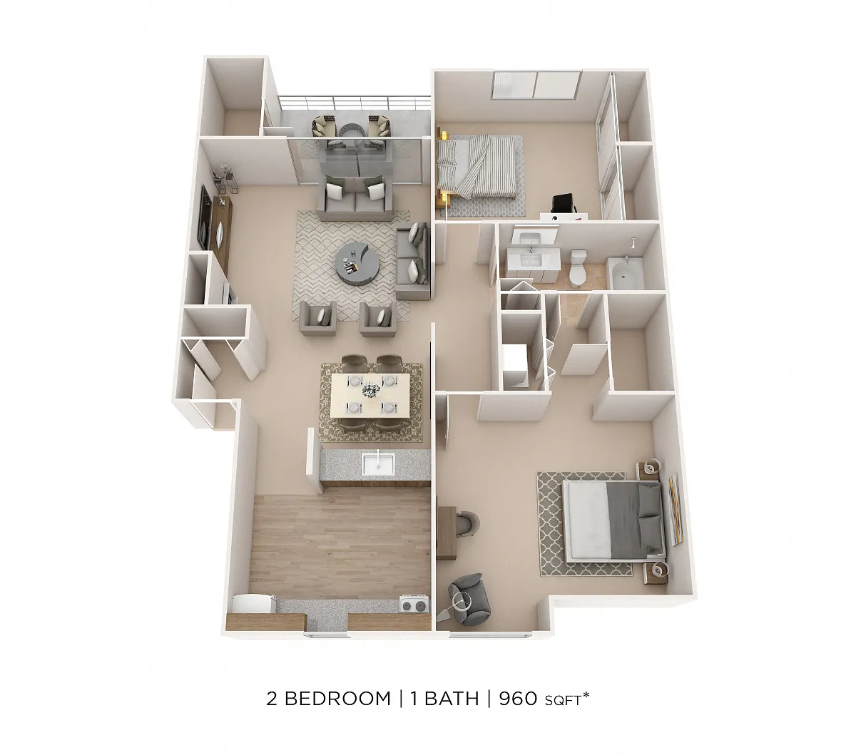 Floor plan Two Bedroom- 960 sqft