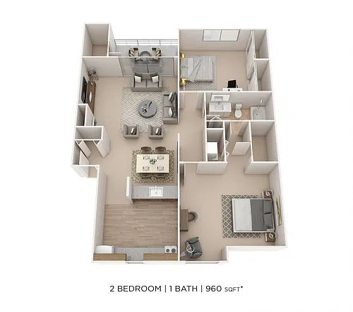 Floor plan Two Bedroom- 960 sqft