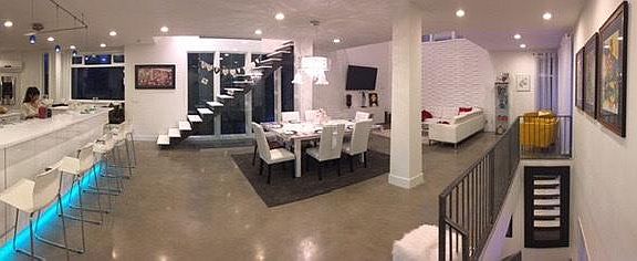 Kitchen/great space has heated concrete floors with high ceilings and beautiful features.