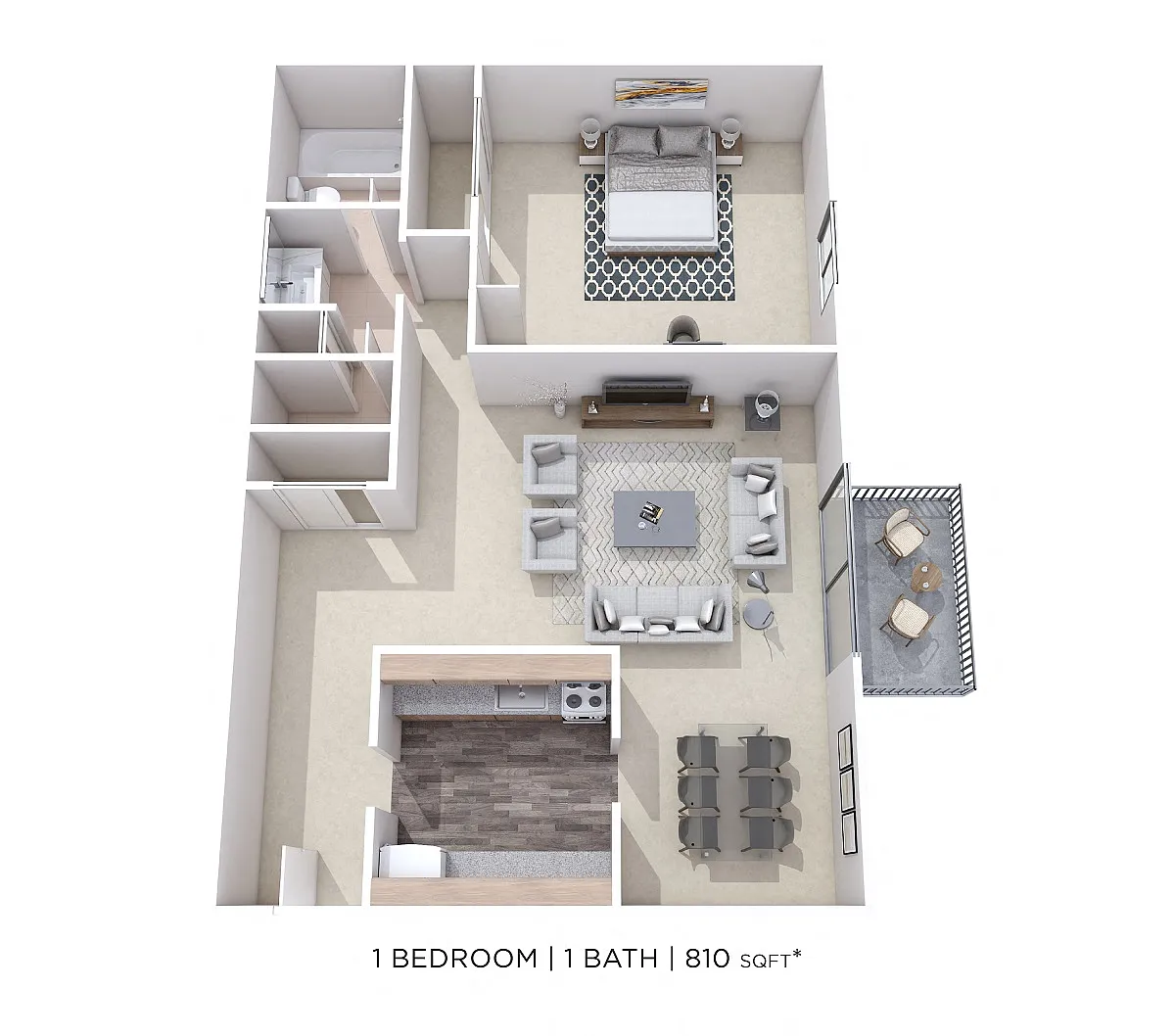 Floor plan One Bedroom- 810 sqft