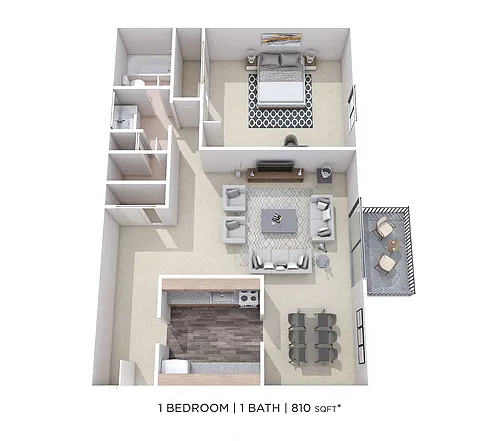Floor plan One Bedroom- 810 sqft
