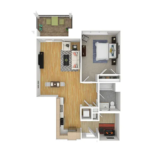 Floor plan 1H One Bedroom with Den