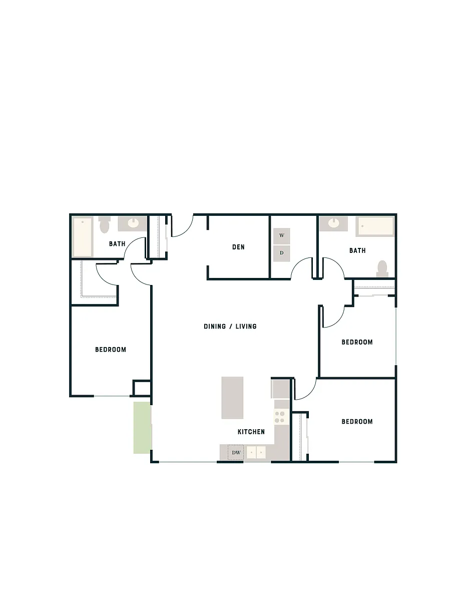 Floor plan 3 Bed, 2 Bath - West Apt C w/ Den