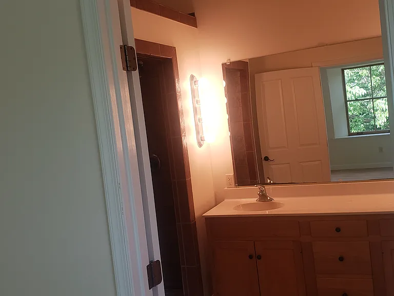 Master bath with dual sinks and walk-in shower.