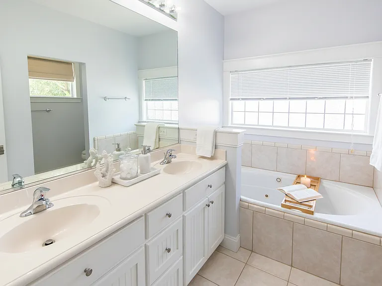 Primary bathroom with double vanity.