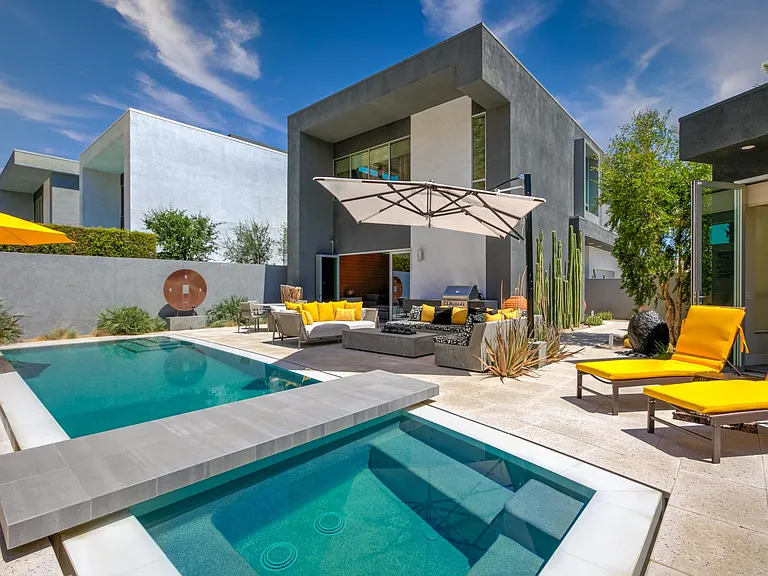 Loungers and outdoor sitting area.