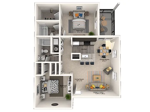 Floor plan B3: 2 Bed 2 Bath