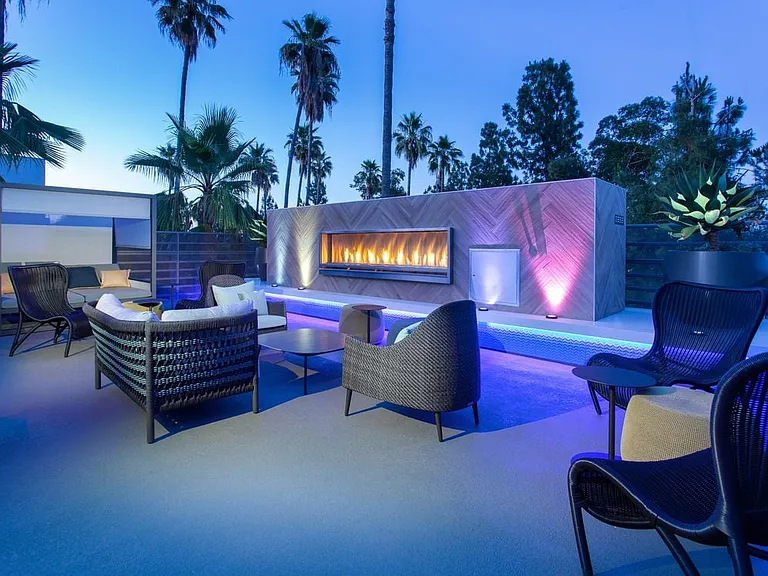 Outdoor lounge with fireplace