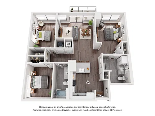 Floor plan AZD1a ACCESSIBLE 3 BEDROOM AND 2 BATH