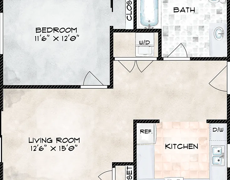 1 Bed 1 Bath - New Construction Floorplan Diagram