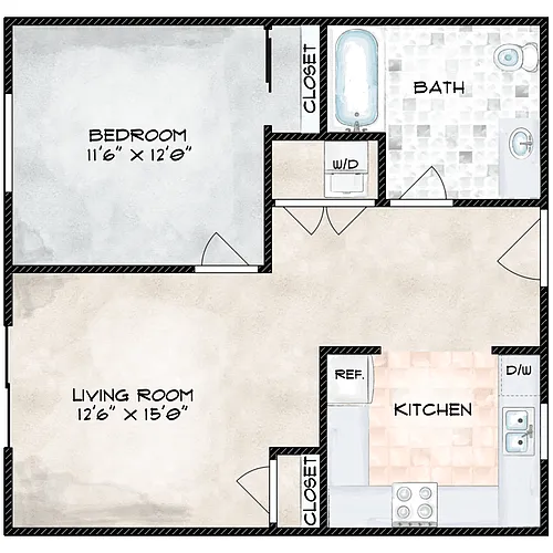 Floor plan 1 Bed 1 Bath - New Construction