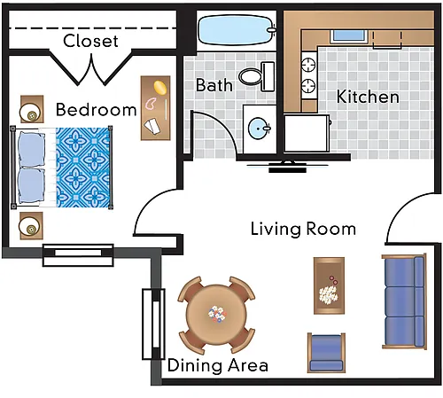 Floor plan 1 Bedroom Apt 11