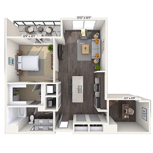 Floor plan Traditional 1x1 929 SF