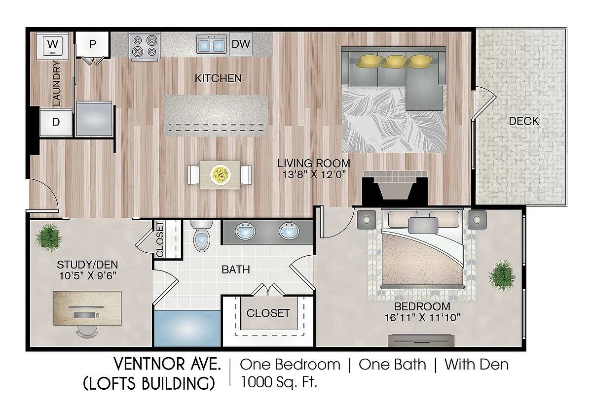 Floor plan Ventnor Ave with Den (Lofts Building)