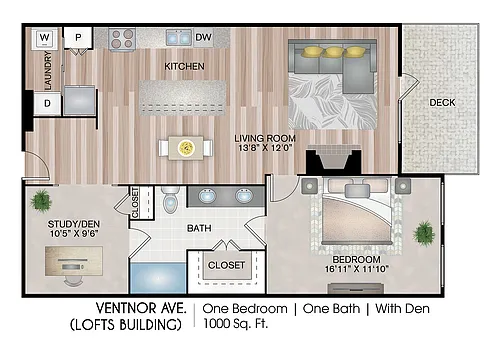 Floor plan Ventnor Ave with Den (Lofts Building)
