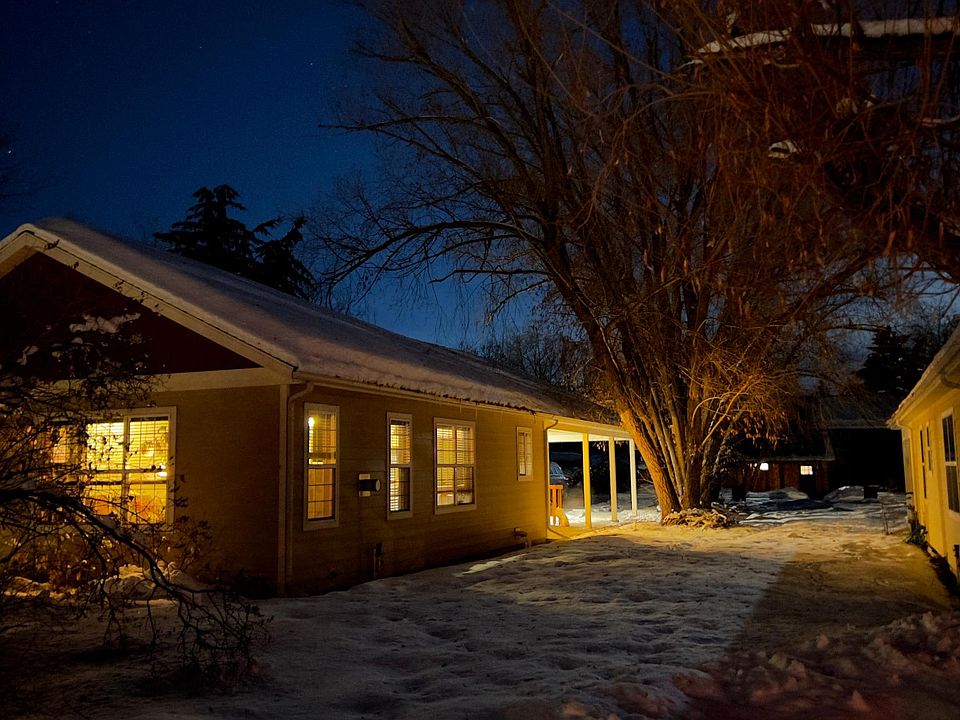Winter view of exterior from back.