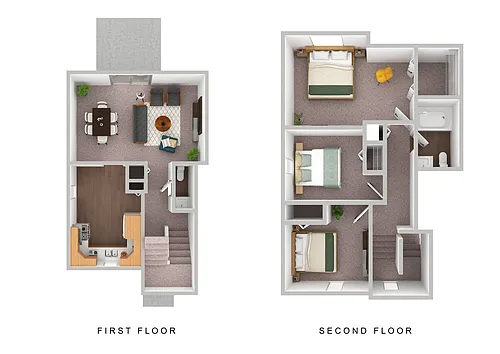 Floor plan Three Bedroom One and Half Bathroom