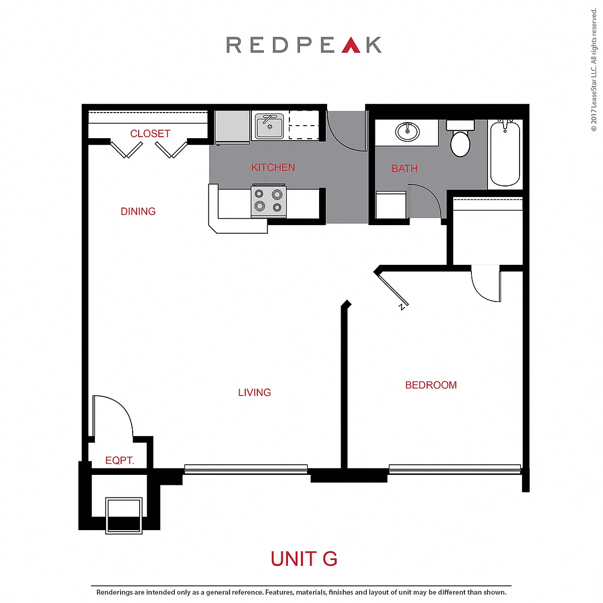 Floor plan A4 - 1 Bed / 1 Bath (765 sf)