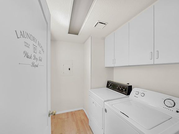 Laundry room with washer and dryer.