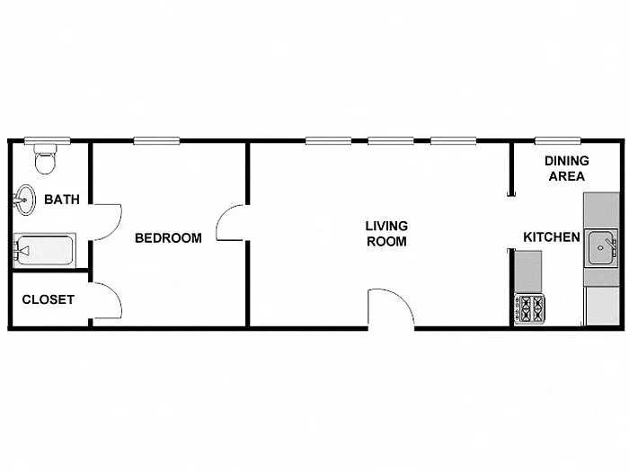 Floor plan 1 Bed / 1 Bath: Type B
