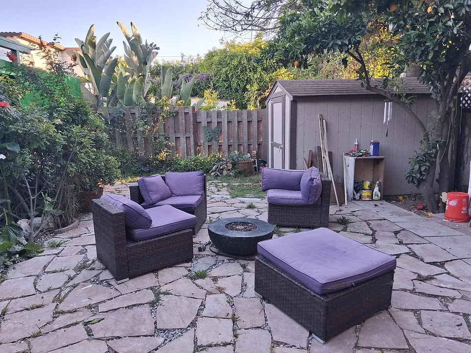 Private yard, with shed included