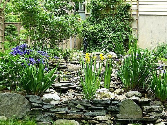 stone wall with Koi pond