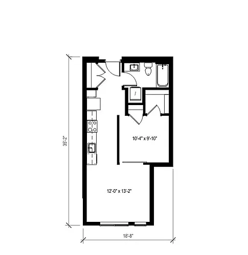 Floor plan 1 Bed/1 Bath Open-A10.1