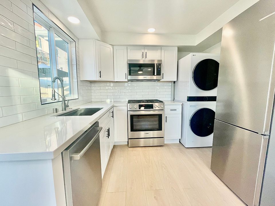 Brand new, high quality stainless steel kitchen appliances with ample counter and cabinet space.