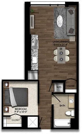 Floor plan 1 Bed/1 Bath JR-5E