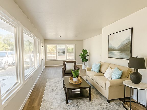 Virtually staged living and dining room