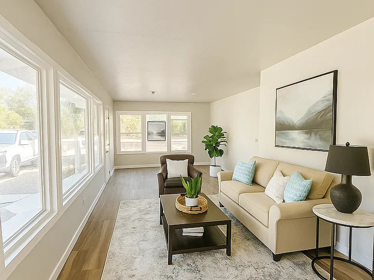 Virtually staged living and dining room