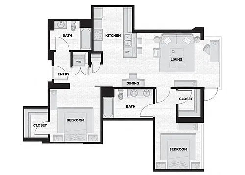 Floor plan 2 Bed - 2 Bath G1B