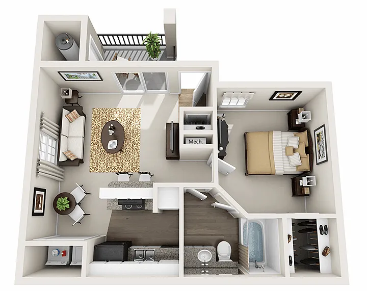 Floor plan 1 Bedroom 1 Bathroom El Pueblo