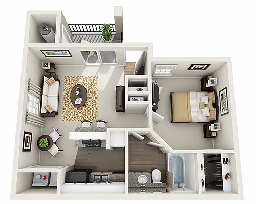 Floor plan 1 Bedroom 1 Bathroom El Pueblo