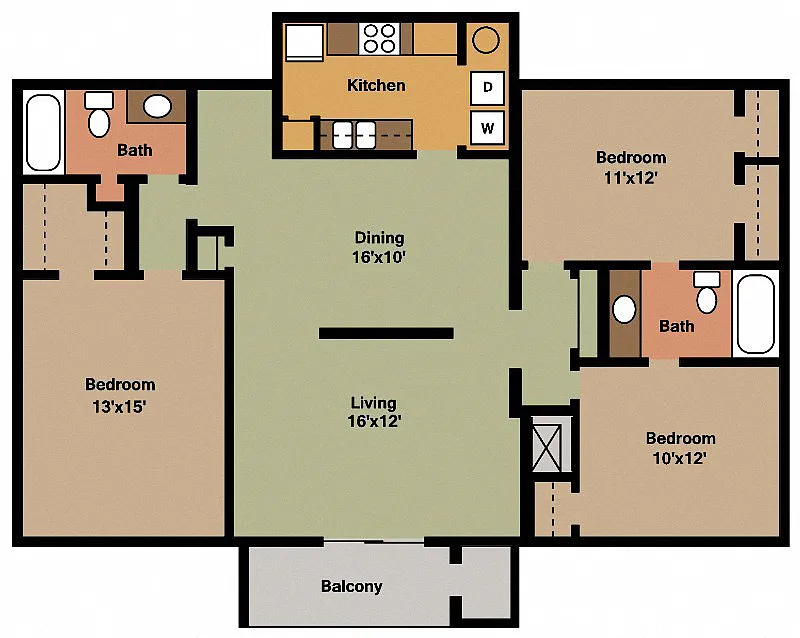 Floor plan Three Bed - Two Bath