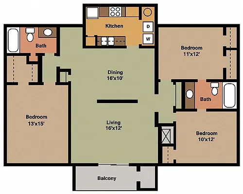 Floor plan Three Bed - Two Bath
