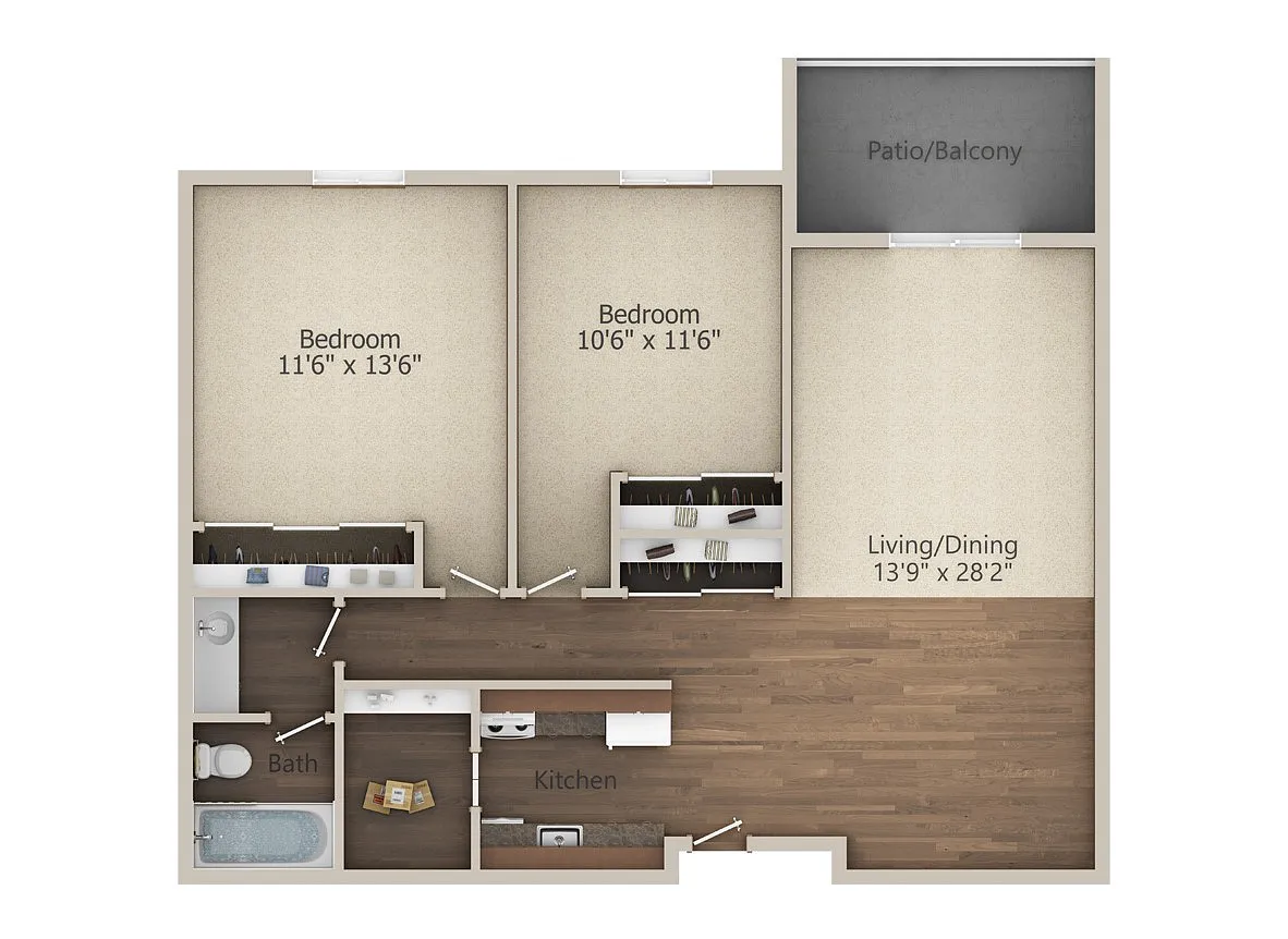Floor plan 2 Bedroom (909 sq ft)