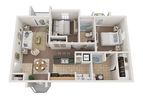 Floor plan 2BR 2BA (1023 SF) Venecia