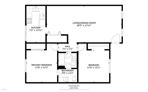 Floor plan 2 Bed / 1.5 Bath