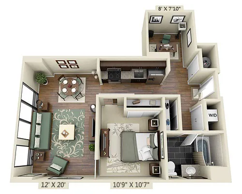 Floor plan One Bedroom Den A1AD