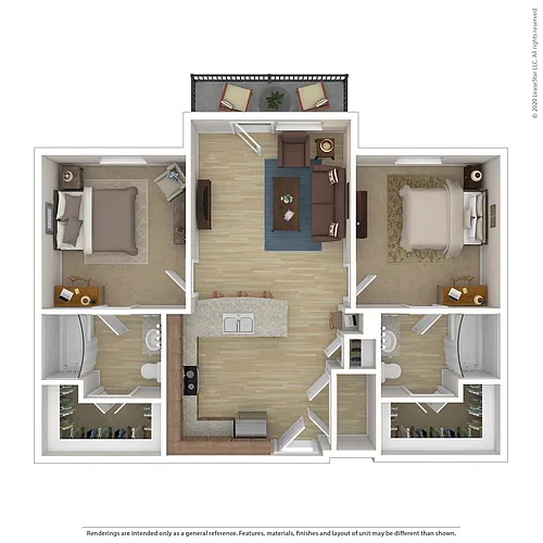 Floor plan 1 Room of a 2 BR unit, 903 SQFT