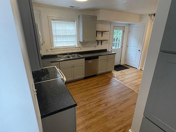 View of kitchen from side door.
