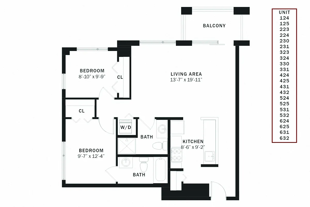 Floor plan Columbia 2 Bedroom C2r