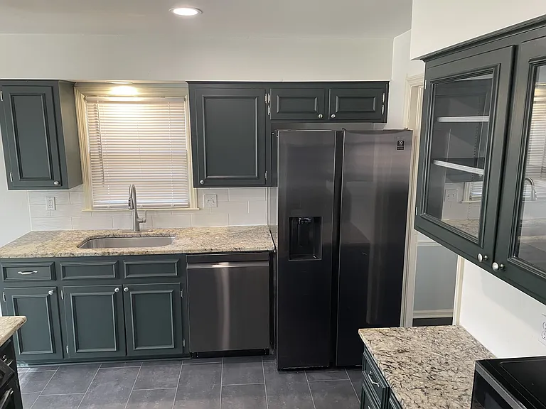 Sleek Black Stainless steel appliances.