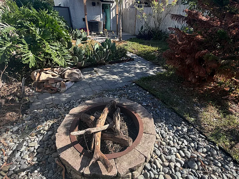 Fire pit in backyard