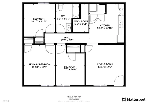 Floor plan 3 Bedroom Garden Apartment