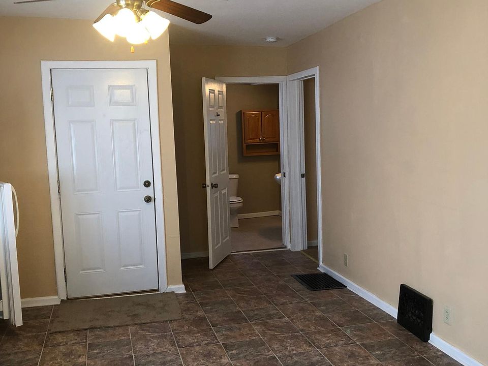 Entry door and kitchen area