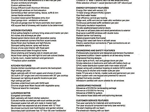 FEATURES LIST - CREST SERIES