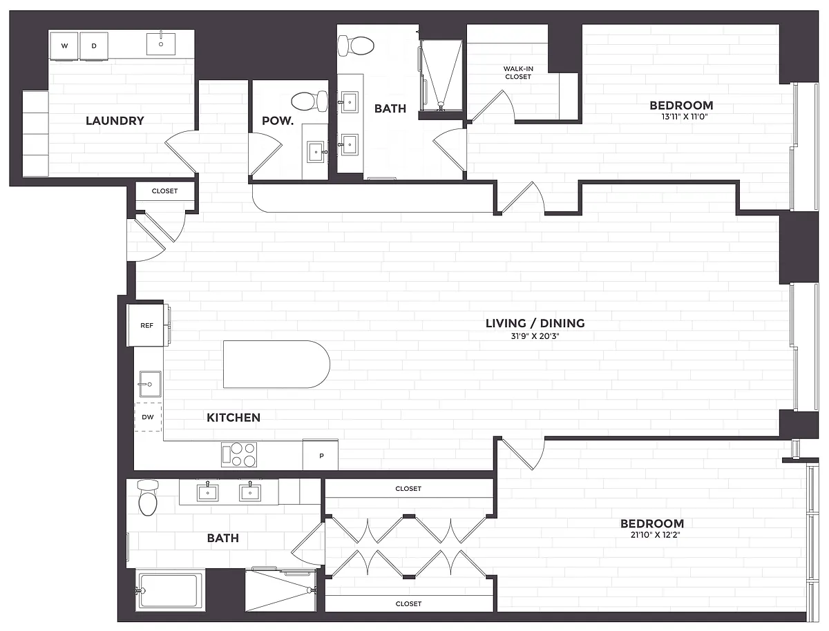 Floor plan 2 Bed/2.5 Bath-PH 03